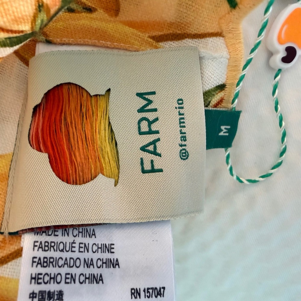 NWT $98 Farm Rio Med 100% Linen Yellow Chili Peppers Scalloped Crop Top Bralette - Picture 5 of 7